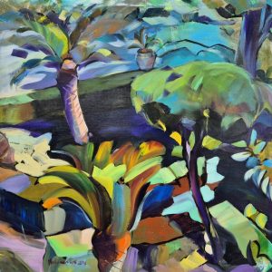 GIARDINO CON PALMA . Öl auf Leinwand . 60x60cm