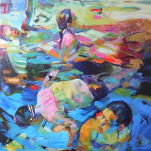 LIKE GAUGUIN . Serigraphie auf Platte - partiell übermalt . 100x100cm