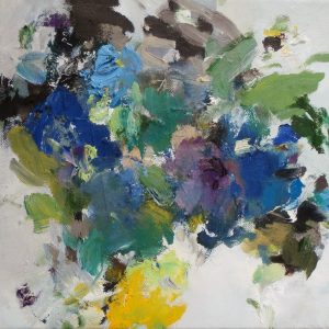 FLORA MIT GELB . Öl auf Leinwand . 30x30 cm