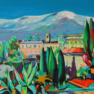 TAORMINA . Serigraphie auf Bütten, übermalt . Bildformat: 50x100 cm . Blattformat: 64x120 cm