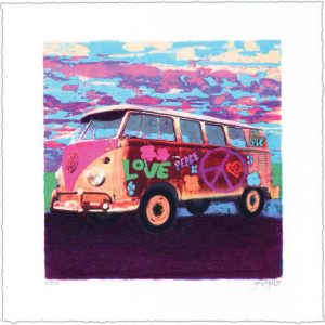 MINI HIPPIE BUS Serigraphie-48/350 Bild:31x31cm Blatt:41x41cm