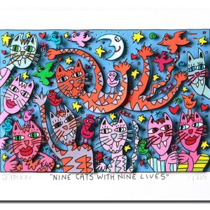 NINE CATS WITH NINE LIVES . 2013 . 3D-Konstruktion . drucksigniert . Bildformat: 10,7x15,7 cm . Passepartout: 40x30 cm