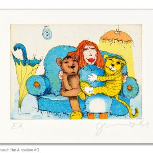 DA SASSEN SIE ZUSAMMEN AUF DEM SOFA . Radierung . Bildformat: 10x13,5 cm . Blatt: 30x40 cm