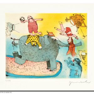 DER ELEFANT STEHT HIER IM LICHT, DOCH SEINEN KUMMER SIEHT MAN NICHT . Radierung . Bildformat: 19,5x24,5 cm . Blatt: 40x50 cm