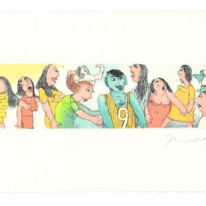 DER GRÜNE RUDI . Radierung . Bildformat: 8x27,5 cm . Blatt: 30x50 cm