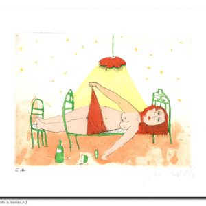 FRAU LÜHLEIN TRANK EIN GLAS BURGUNDERWEIN . Radierung . Bildformat: 15x19,5 cm . Blatt: 40x50 cm