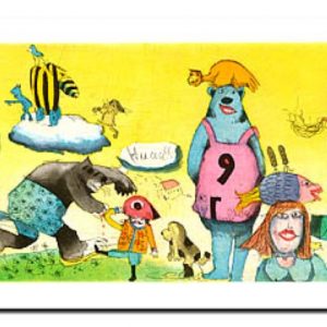 LUISE F. GRÜSST ALLE STEHPINKLERINNEN . Radierung . Bildformat: 20x88,5 cm . Blatt: 47x115 cm