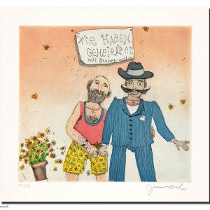 WIR HABEN GEHEIRATET (JUNGS) . Radierung . Bildformat: 19x21 cm . Blatt: 10x50 cm
