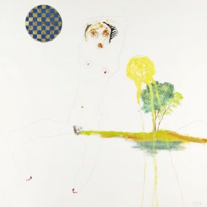 aus: METAGONISTEN (BIG IN ARCADIA ART) GAIA . Protagonistendruck/Mischtechnik auf Alu-Dibond . 150x150 cm . Protagonisten nach: Egon Schiele: Sitzender männlicher Akt mit erhobenen Armen (1910) Kunsthalle Hamburg