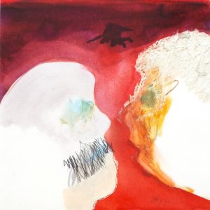 aus: KOMBATTANTEN . Protagonistendruck/Linolschnitt und Mischtechnik auf Papier . 33x33 cm . Protagonisten nach: Luca Signorelli: Die Verdammten - Fresco (1485) Dom San Brizio Orvieto