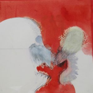 aus: KOMBATTANTEN . Protagonistendruck/Linolschnitt und Mischtechnik auf Papier . 33x33 cm . Protagonisten nach: Unbekannter Künstler: Erzengel - Moskauer Kirchenfahne (um 1300-1350) Kreml Moskau