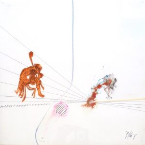 aus: NARRATIVE KOMPOSITIONEN . Protagonistendruck/Linolschnitt und Mischtechnik auf Papier . 33x33 cm . Protagonisten nach: Hieronimus Bosch: Narrenschiff (ca. 1500) Musée du Louvre Paris