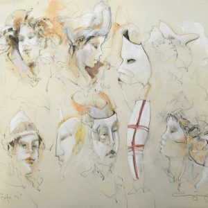 KOEPFE IV . Öl auf Papier . 40 x 48 cm