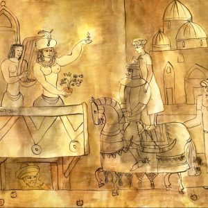 VOR DEM BALKON . aus: 1001 NACHT . 1979-80 . Gouache auf Papier . 44x51cm