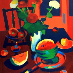 STILLEBEN MIT WASSERMELONE . 1991 . Öl auf Malplatte . 100x80cm