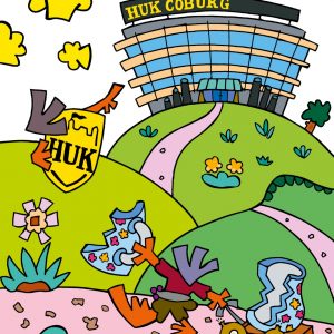 HUK COBURG ... ZU UNS GEHT'S HIER LANG . Offsetdruck auf Papier . Auflage: 51Ex . 42x30 cm