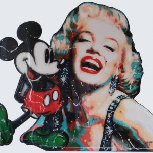 MONROE + MICKEY . Cutout . Mixed Media auf Alu . 108x130cm