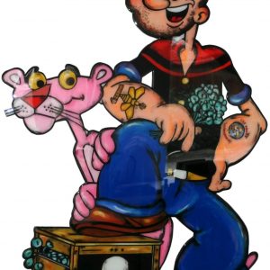 POPEYE WITH PANTHER AND HEISENBERG . Cutout . Mixed Media auf Alu . 120x165cm