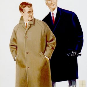 Walbusch . ZWEI HERREN IM MANTEL . 1967 . Tempera/Collage auf Karton . 24,2X16,8 cm