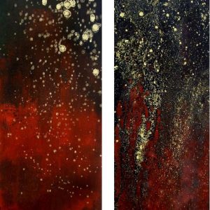 GOLDERDE I u. II . Mischtechnik auf Holz . 69x21+69x21 cm