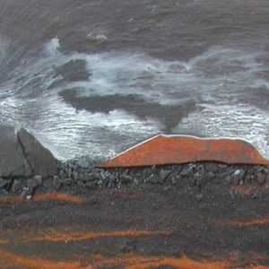 NEBEL ÜBERM SCHIEFERLAND . Triptychon . Mischtechnik auf Schiefer . 30x90 cm