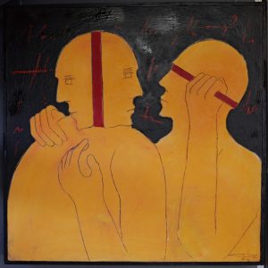 OT . (les Jaunes - Bänder) . Mischtechnik auf Holz . 82c82cm