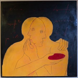 OT . (les Jaunes - Teller) . Mischtechnik auf Holz . 82c82cm