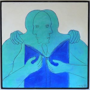 OT . (les Turquises - Buch) . Mischtechnik auf Holz . 82x82cm