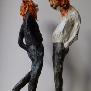 DIE LÖWENBRÜDER . Papier und Draht . 28x18x82cm